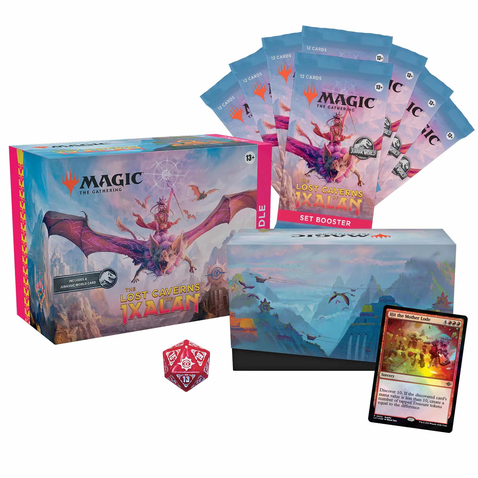 Lost Caverns of Ixalan Bundle showing packs, dice and promo card