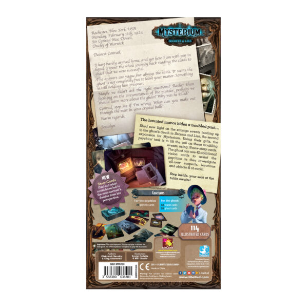 Back of Mysterium Secrets and Lies Expansion